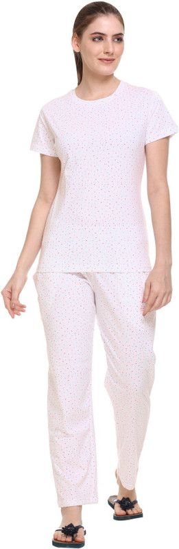 Women Top & Pyjama Set White Solid