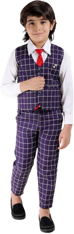 Boys Party(Festive) Shirt Trouser, Waistcoat  (Dark Blue)