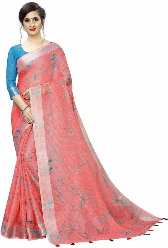 Floral Print Bollywood Silk Blend Saree  (Light Blue, Pink)