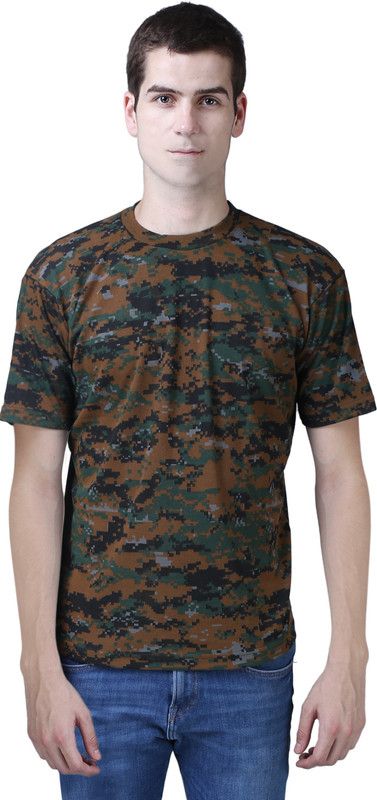 Men Military Camouflage Round Neck Poly Cotton Multicolor T-Shirt