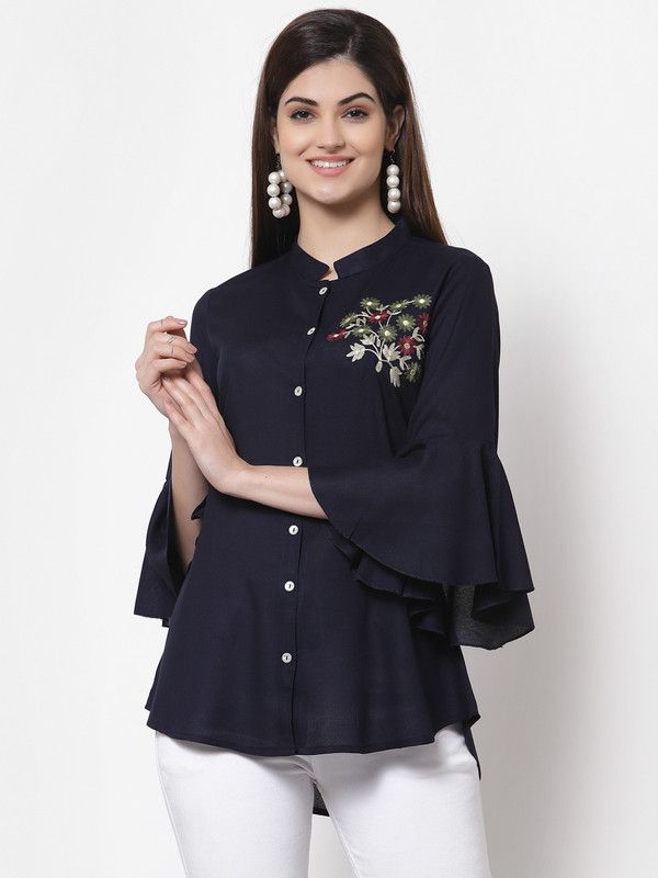 Party Embroidered Women Blue Top