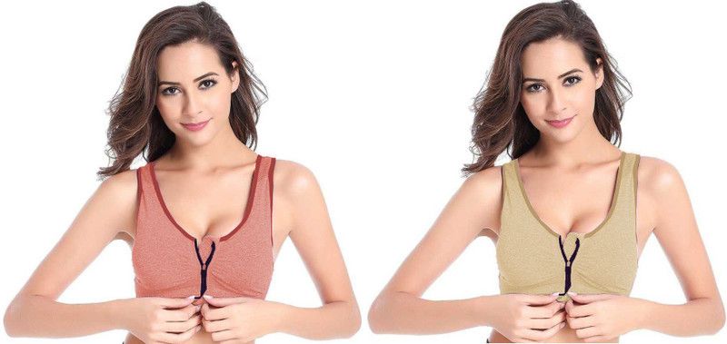 Pack of 2 Women Sports Lightly Padded Bra  (Orange, Beige)