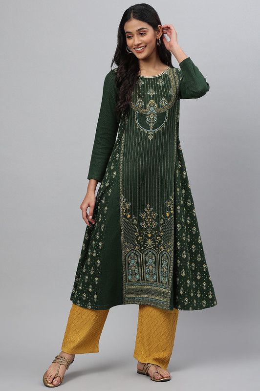 Women Floral Print Polyester A-line Kurta  (Green)