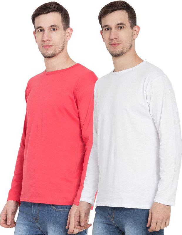 Pack of 2 Men Solid Round Neck Pure Cotton Multicolor T-Shirt