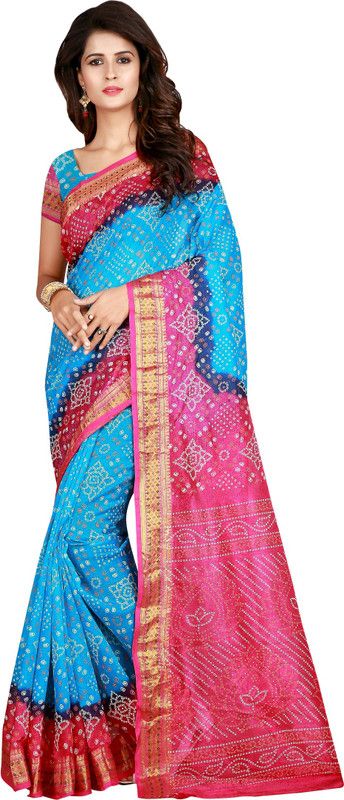 Woven Bandhani Art Silk Saree  (Blue)