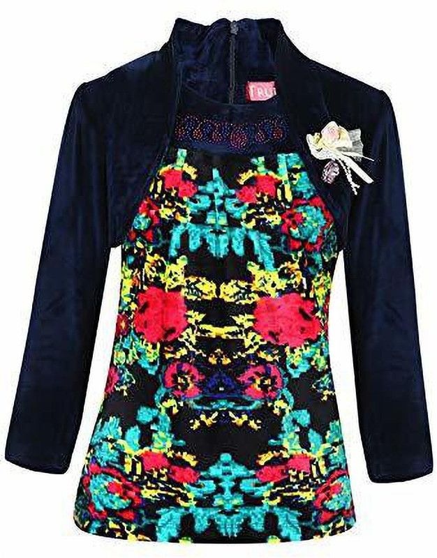 Girls Casual Velvet Top  (Blue, Pack of 1)