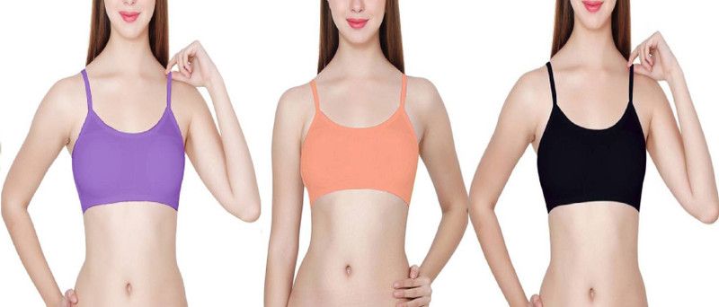 Pack of 3 Women Bralette Lightly Padded Bra  (Purple, Black, Orange)