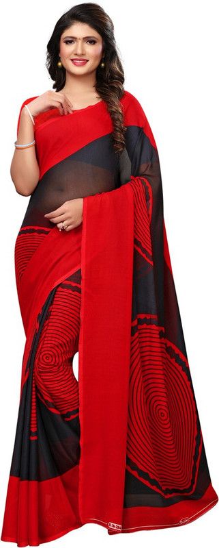 Printed Daily Wear Georgette, Chiffon Saree  (Red)