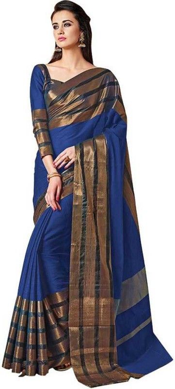 Bollywood Cotton Silk Saree  (Blue)