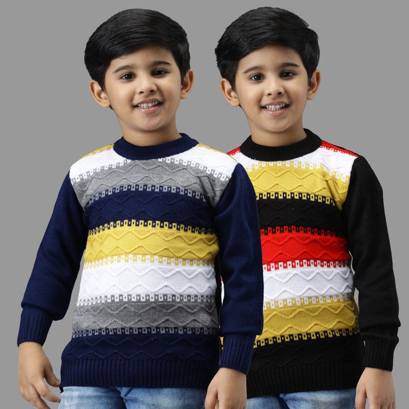 Boys & Girls Colorblock Round Neck Multicolor Sweater
