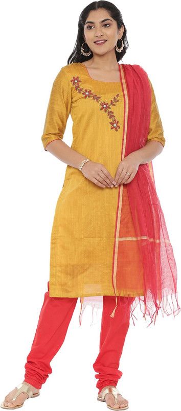 Unstitched Cotton Silk Kurta & Churidar Material Self Design