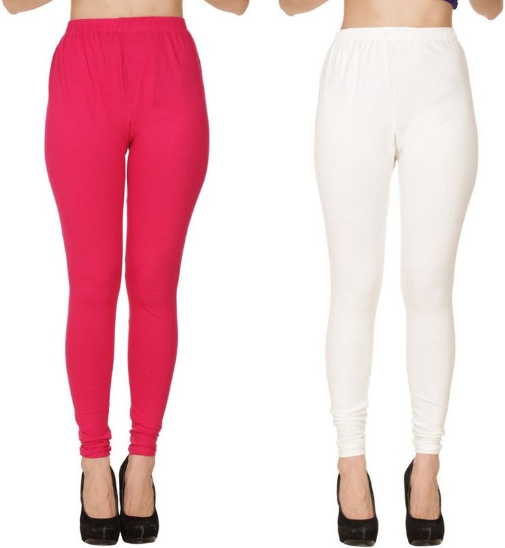BuyNewTrend Churidar Ethnic Wear Legging  (Pink, White, Solid)