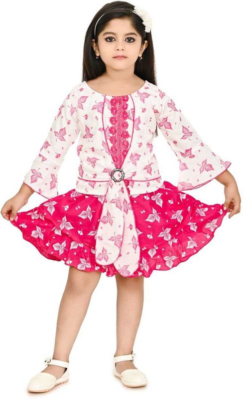Girls Above Knee Party Dress  (Pink, 3/4 Sleeve)