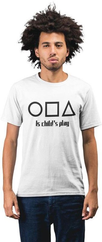 Men Geometric Print Round Neck Pure Cotton White T-Shirt
