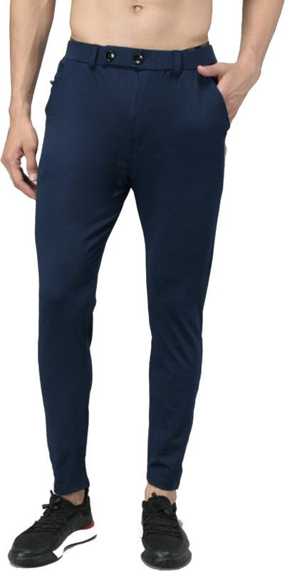Men Slim Fit Blue Crepe Trousers