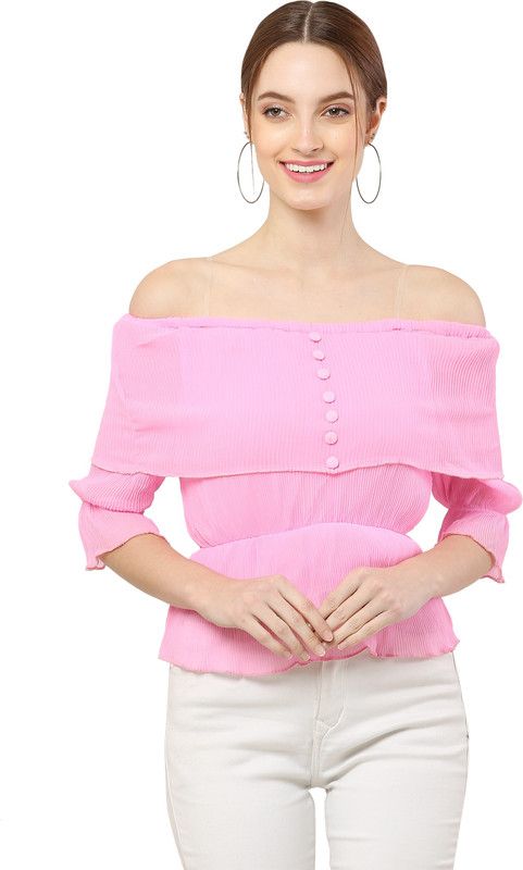 Casual Kimono Sleeves Solid Women Pink Top