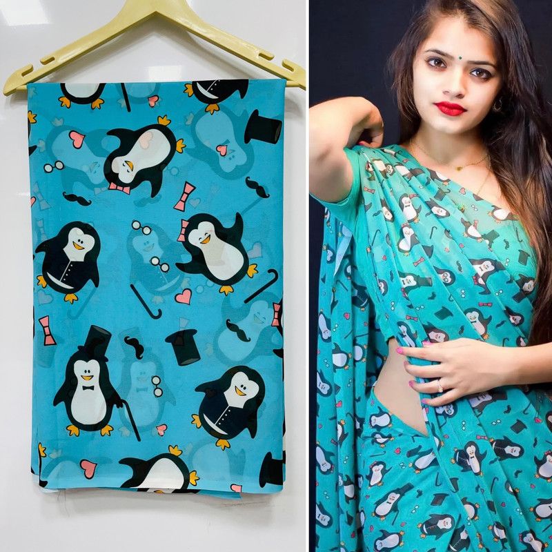 Digital Print Bollywood Georgette Saree  (Blue)