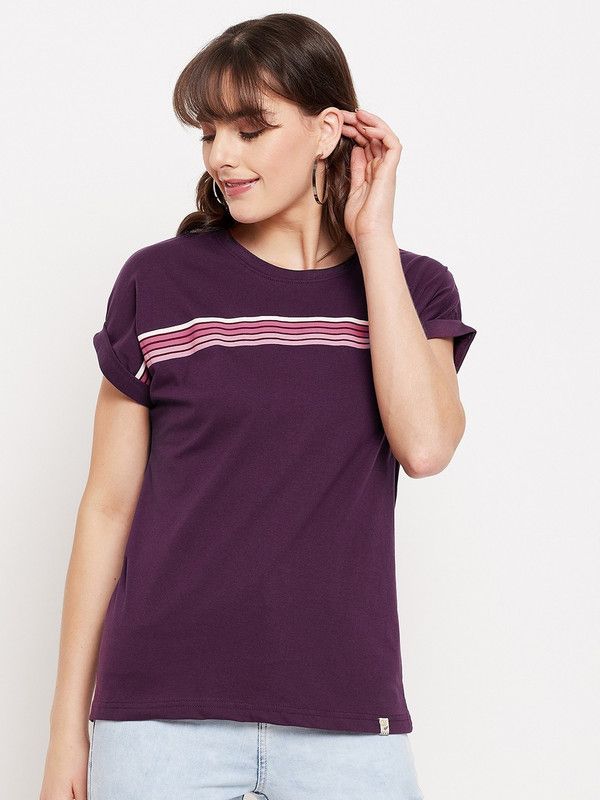 Casual Cap Sleeves Printed Women Purple Top