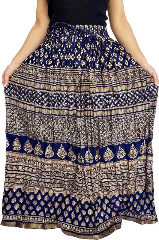 Women Printed Gathered Blue Skirt