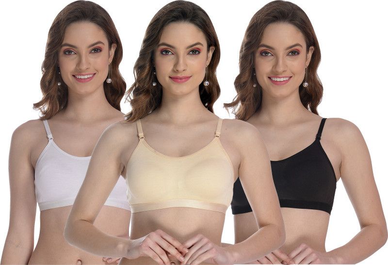 Pack of 3 Women Sports Non Padded Bra  (Black, White, Beige)