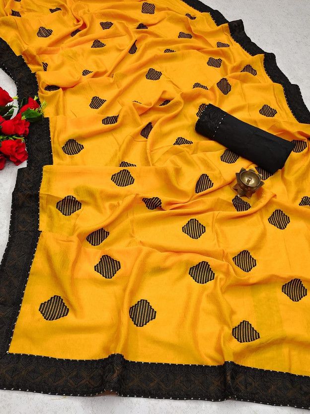 Embroidered Jamdani Art Silk Saree  (Yellow)
