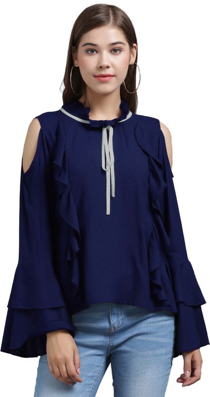Girls Casual Viscose Blend Tie-up Top  (Blue, Pack of 1)