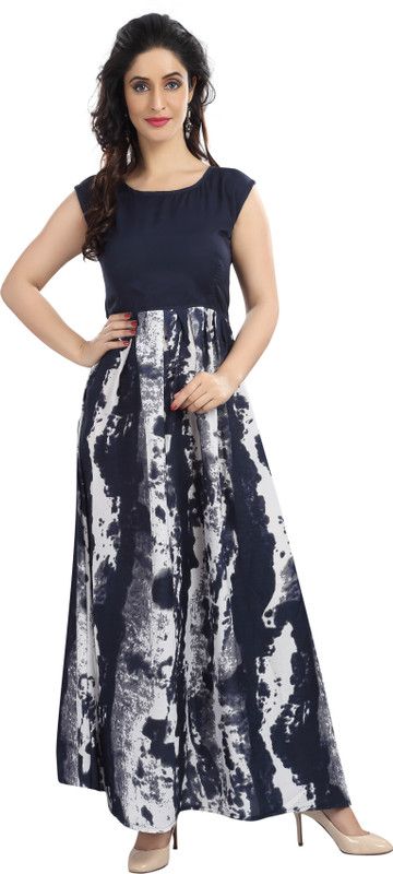 Printed Crepe Stitched Flared/A-line Gown  (Multicolor)