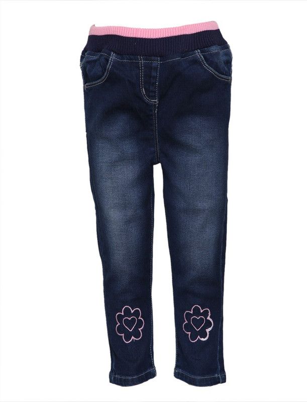 Girls Regular Fit Dark Blue Cotton Blend Trousers