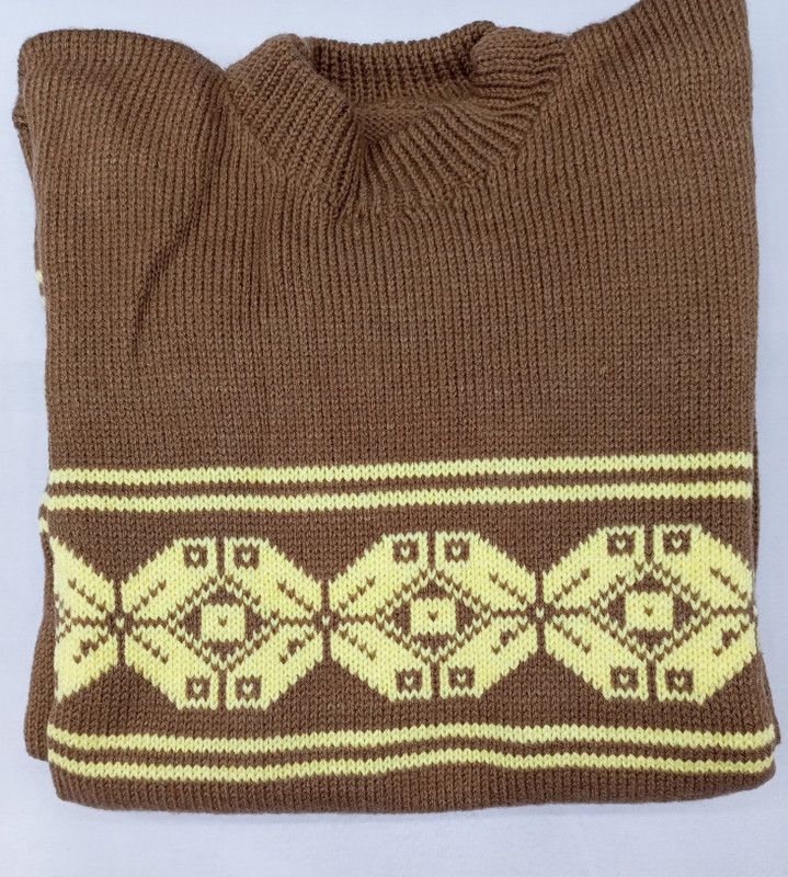 Men Printed Round Neck Brown Sweater