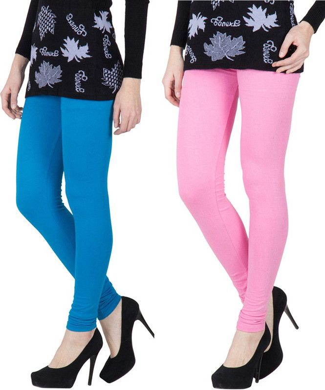 MONATI Churidar Ethnic Wear Legging  (Light Blue, Pink, Solid)
