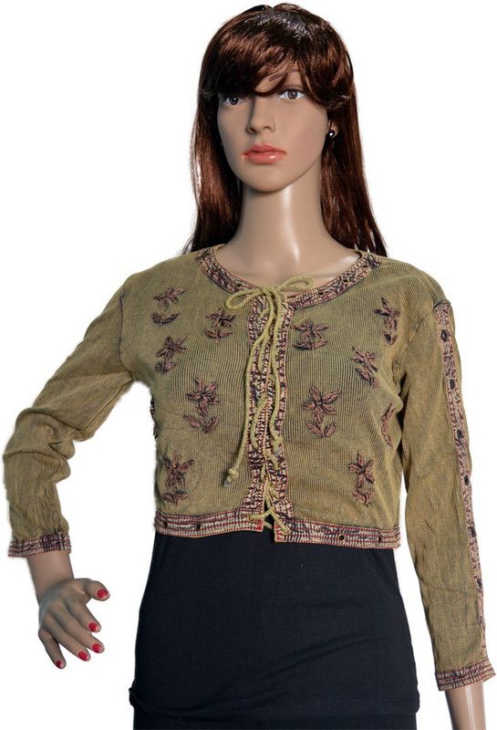 Pack of 2 Casual Regular Sleeves Embroidered Women Black, Light Green Top