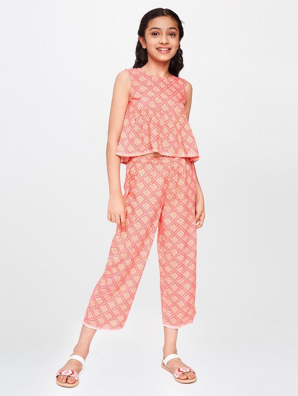 Girls Casual Top Pyjama  (Orange)