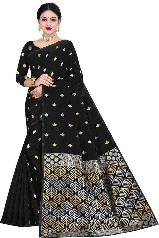 Self Design Kota Doria Jacquard Saree  (Black)