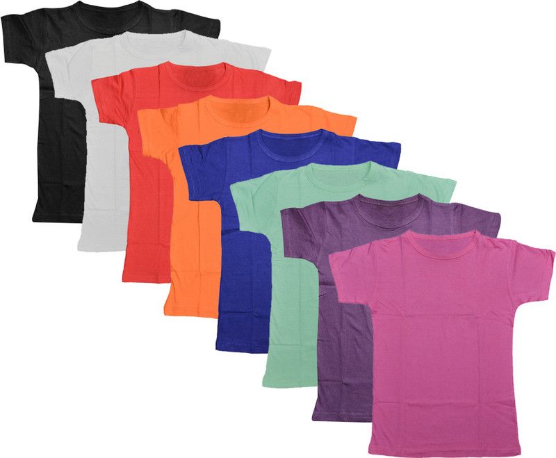 Boys Solid Polycotton T Shirt  (Multicolor, Pack of 8)