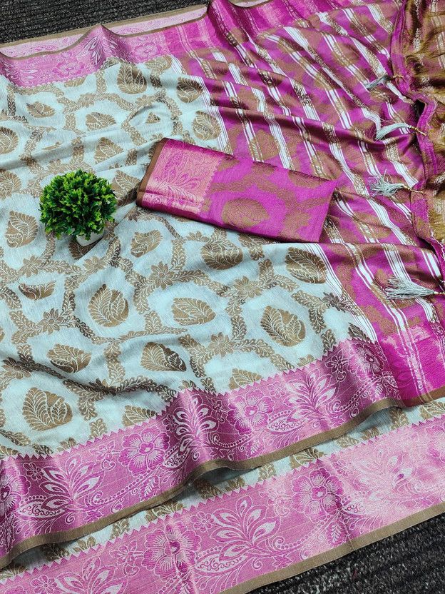 Self Design Kanjivaram Pure Cotton, Cotton Silk Saree  (Light Blue)