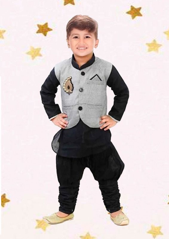 Boys Art Silk Kurta, Waistcoat and Pyjama Set  (Pack of 2)