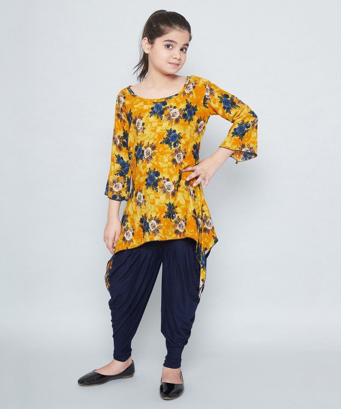 Girls Casual Kurta Dhoti Pant  (Yellow)