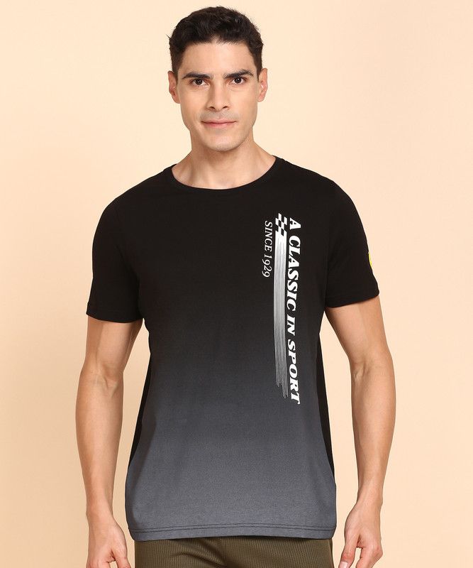 Ferrari Race Graphic Tee Men Typography Round Neck Cotton Blend Black T-Shirt