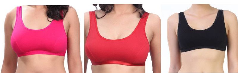 Pack of 3 Women Sports Non Padded Bra  (Red, Pink, Black)