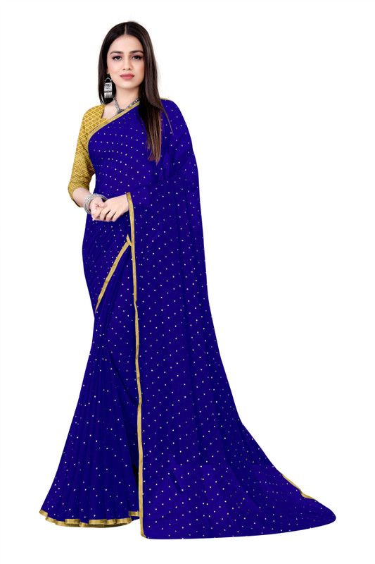 Printed Banarasi Chiffon Saree  (Dark Blue)