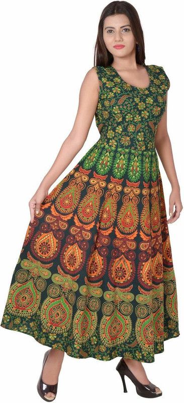 Unstitched Cotton Silk Gown/Anarkali Kurta & Bottom Material Printed