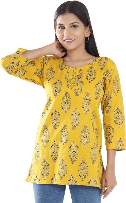 Women Paisley Pure Cotton A-line Kurta  (Yellow)
