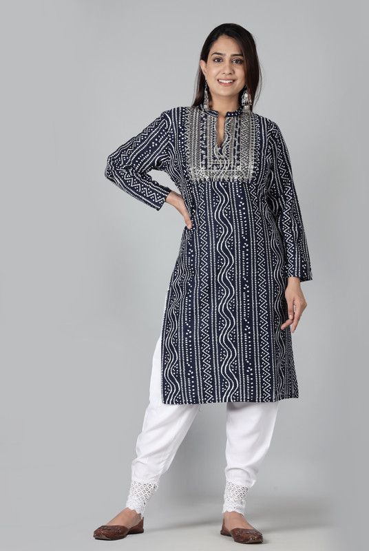 Women Bandhni Print, Self Design Kurta  (Blue)