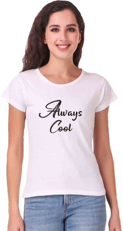 cool text Printed Women's Casual Round Neck Short Sleeve Solid Basic T shirt | black Top for women |Cotton T shirt | Top for women | Devotional T shirt Women Printed Round Neck Cotton Blend White T-Shirt
