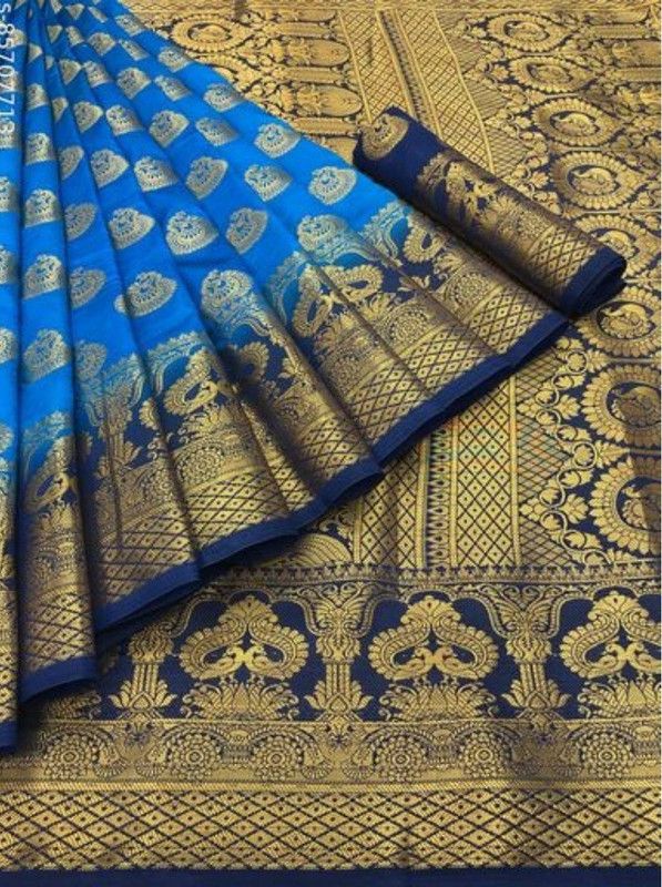 Woven Banarasi Jacquard Saree  (Light Blue, Dark Blue)