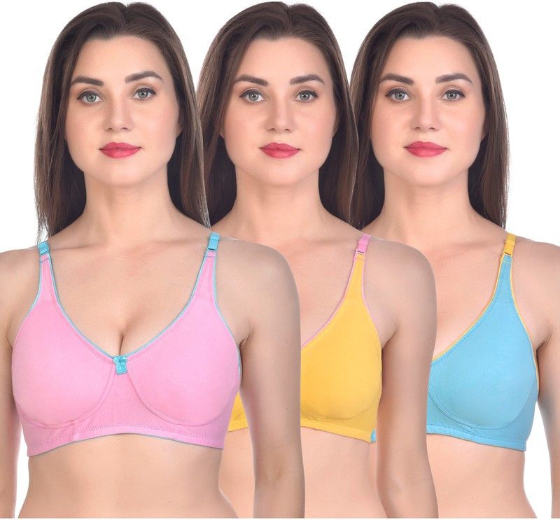 Pack of 3 Women T-Shirt Non Padded Bra  (Pink, Yellow, Light Blue)