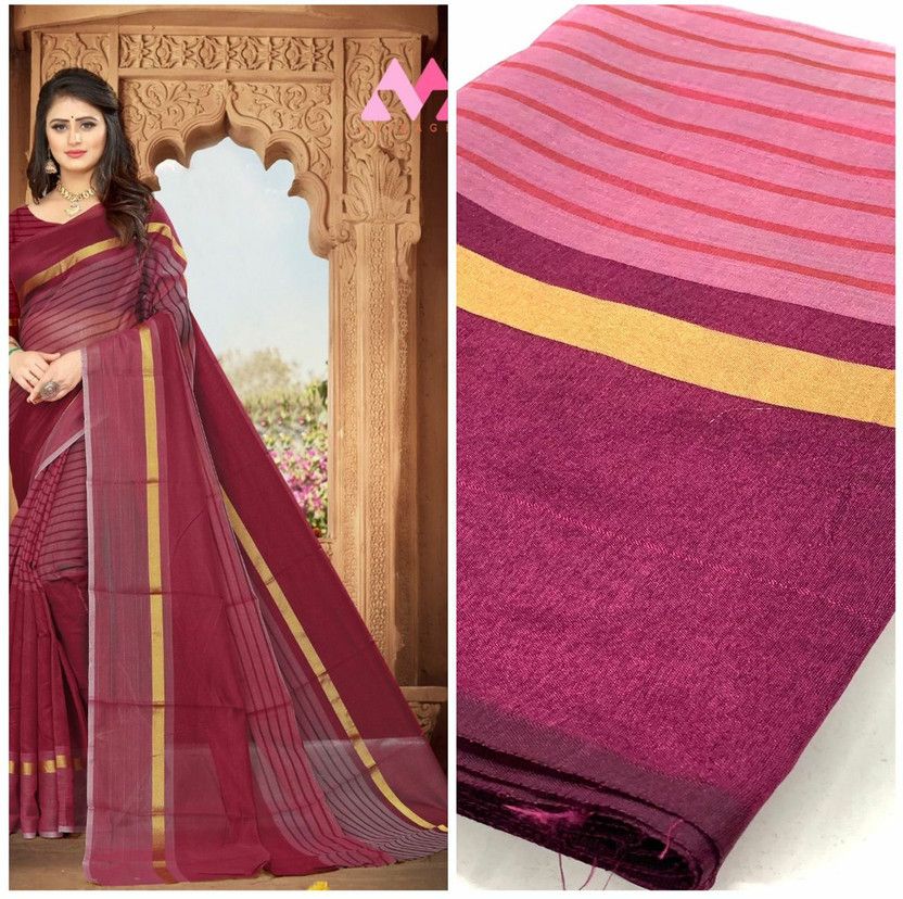 Printed Kota Doria Pure Silk Saree  (Maroon)