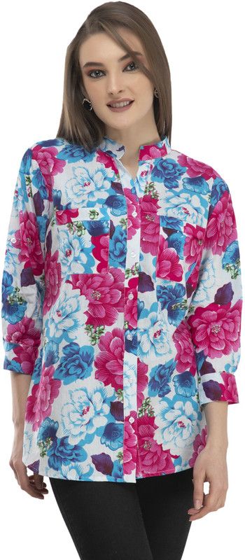 Casual Regular Sleeves Floral Print Women White, Blue, Pink Top