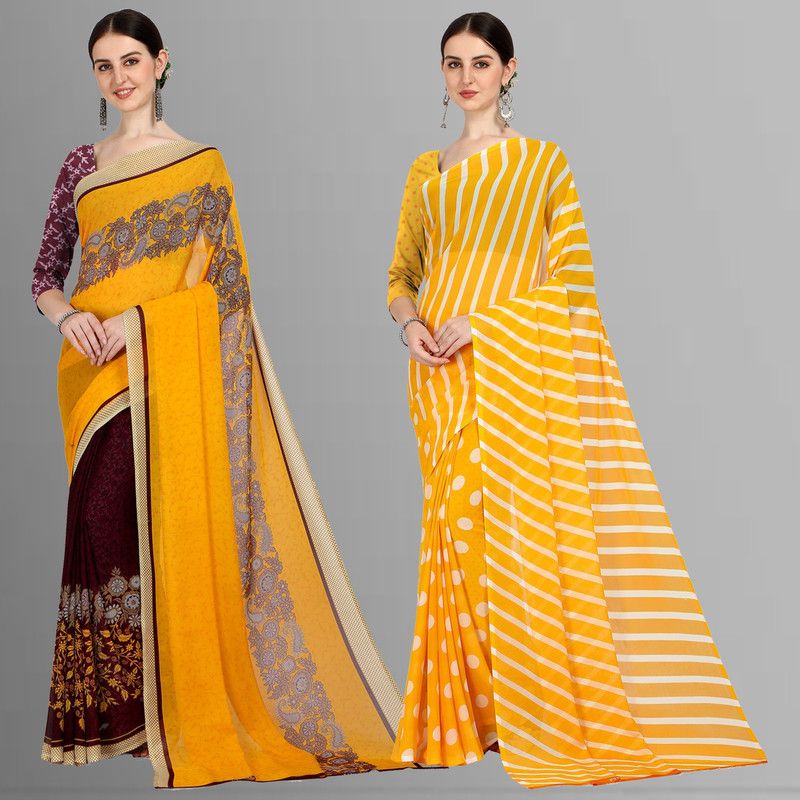 Daily Wear Georgette Saree  (Pack of 2, Purple, Yellow)