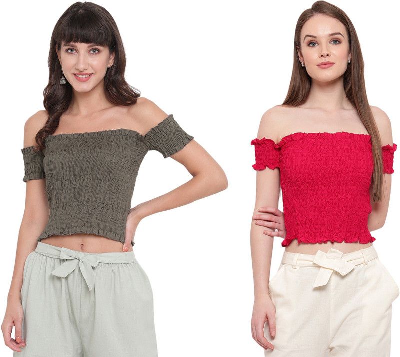 Casual Solid Women Green, Pink Top